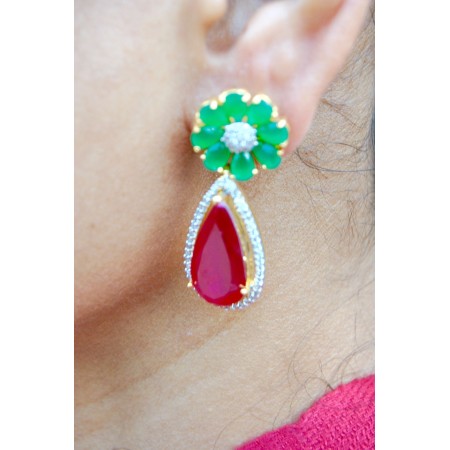 Ruby Emerald Dangler Drop Earrings